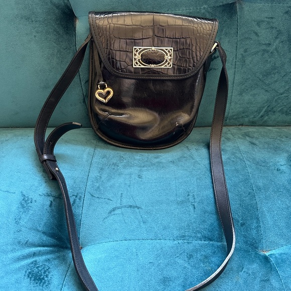 Brighton Handbags - Black Leather Crossbody Bag with crocodile embossing